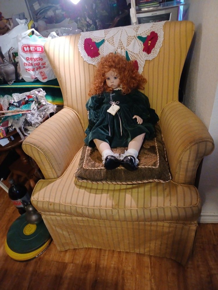 Beautiful Doll Wearing Green velveteen Dress
