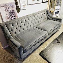 81" Gray Velvet Tufted Sofa