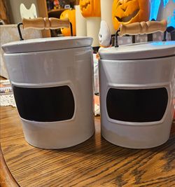 Set of 2 Ceramic Canisters with Chalkboard Labels