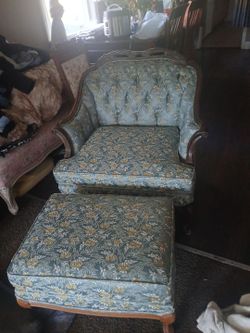 Victorian loveseat and matching ottoman and matching sofa