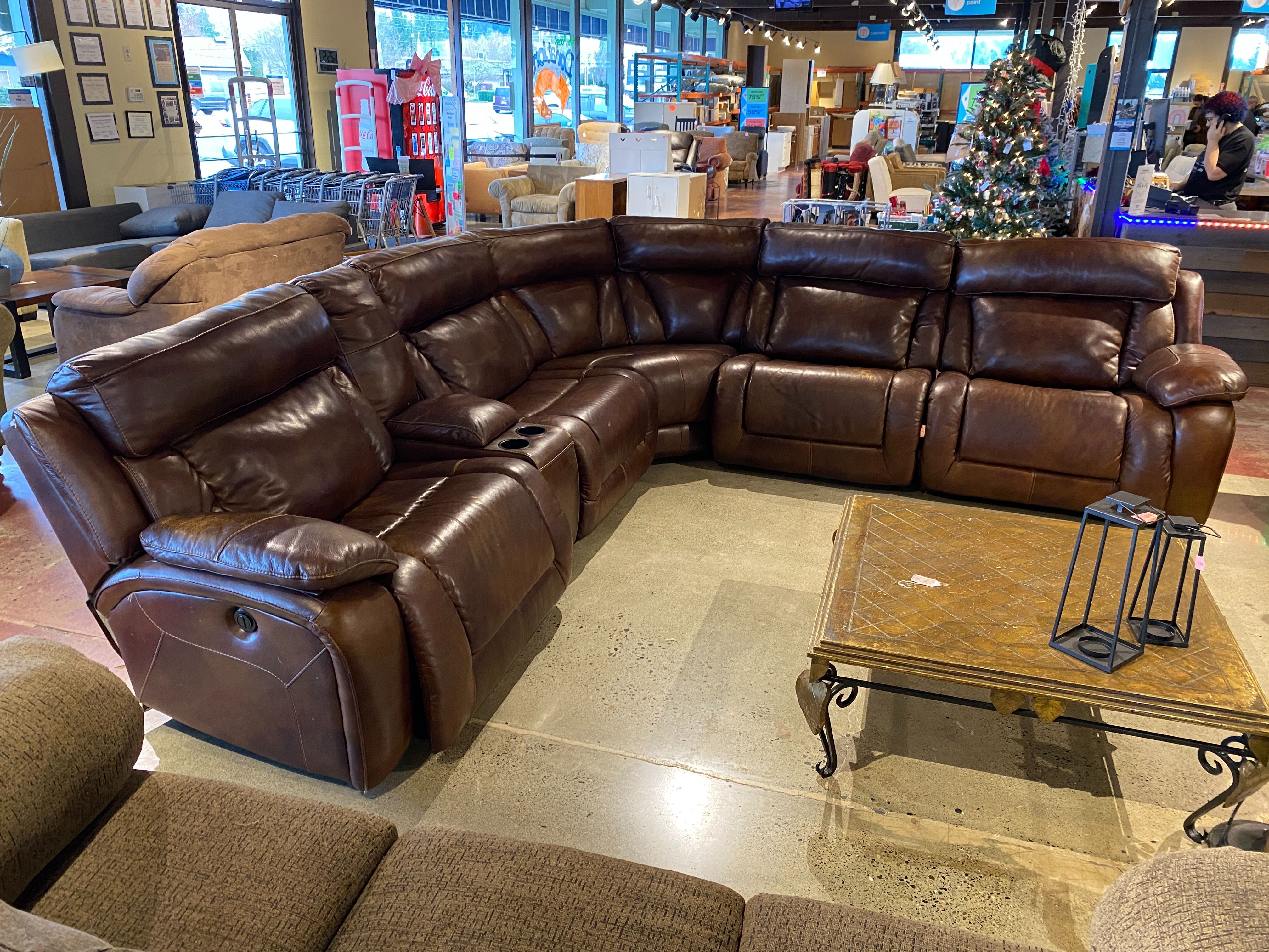 Expansive Brown Power Recliner Sectional, No Cords