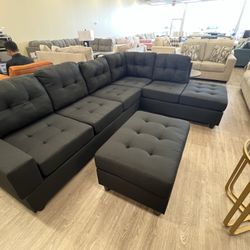 Heights Black Sectional+Ottoman😍 Financing Available💰