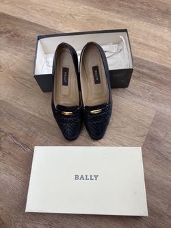 Bally Navy Woven Leather Loafers