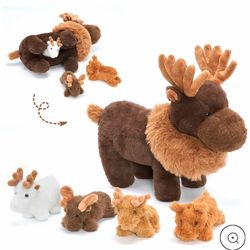 Moose mama stuffed animal with 4 baby calves