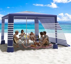 MoKo Beach Cabana, 8'×8' Large Beach Canopy with Side Wall, UPF 50+ Protection Easy Setup Beach Tent Sun Shelter, Adjustable Height Wind Resistant Cab