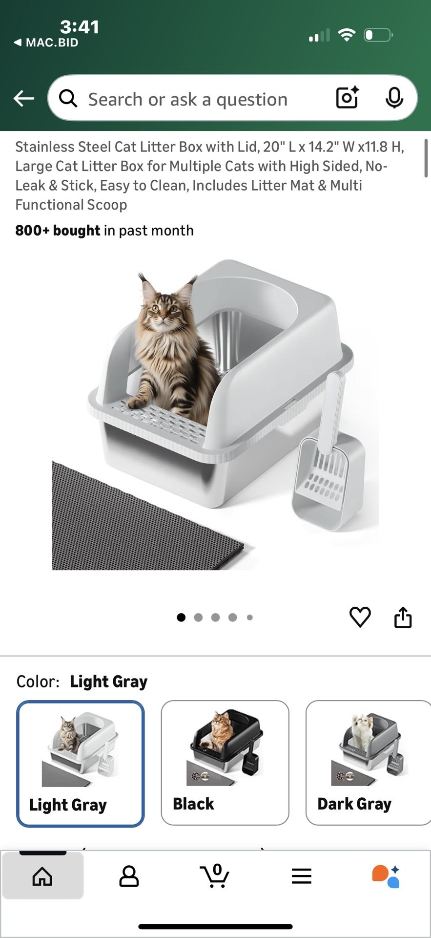 Stainless Steel Cat Litter Box with Lid, 20" L x 14.2" W x11.8 H, Large Cat Litter Box for Multiple Cats with High Sided, No-Leak & Stick, Easy Clean