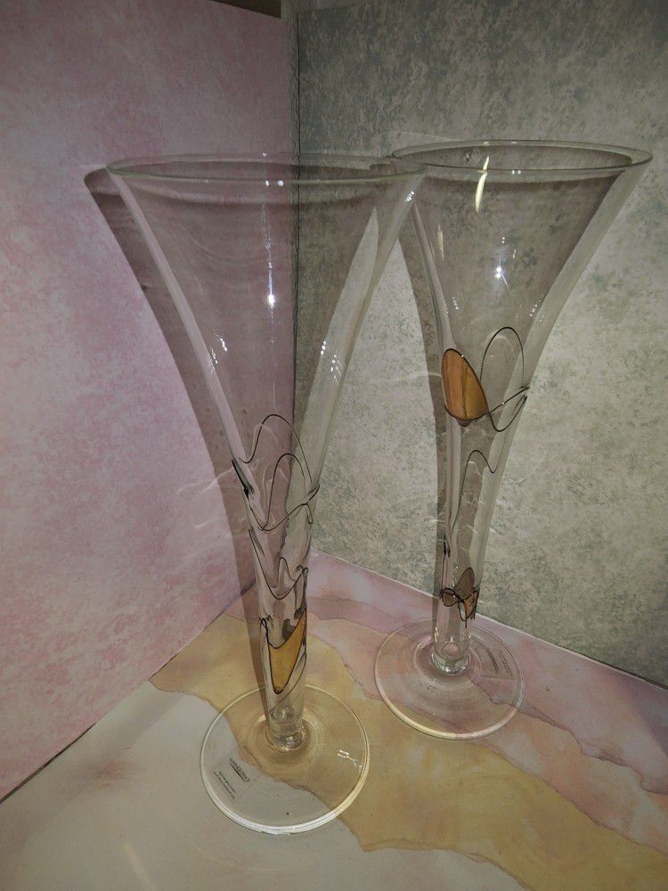 Pair Of Vintage Fluted Crystal Top Glasses 