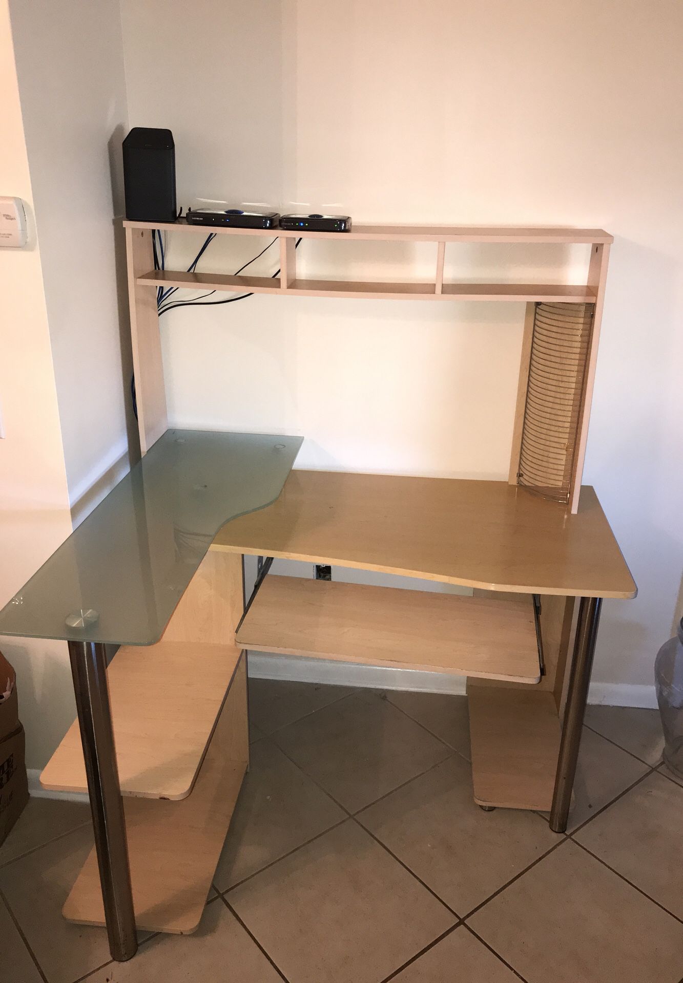 Office Computer desk with glass table and cd storage