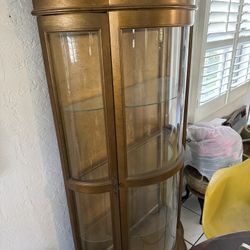 Curved Glass Curio Cabinet - Antique