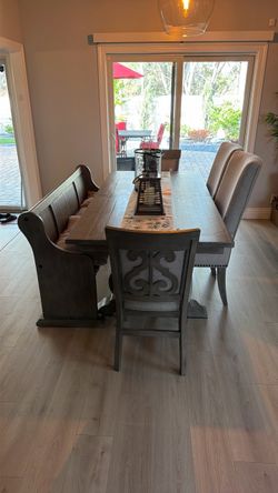 Farmhouse Dining Table with Bench and Chairs