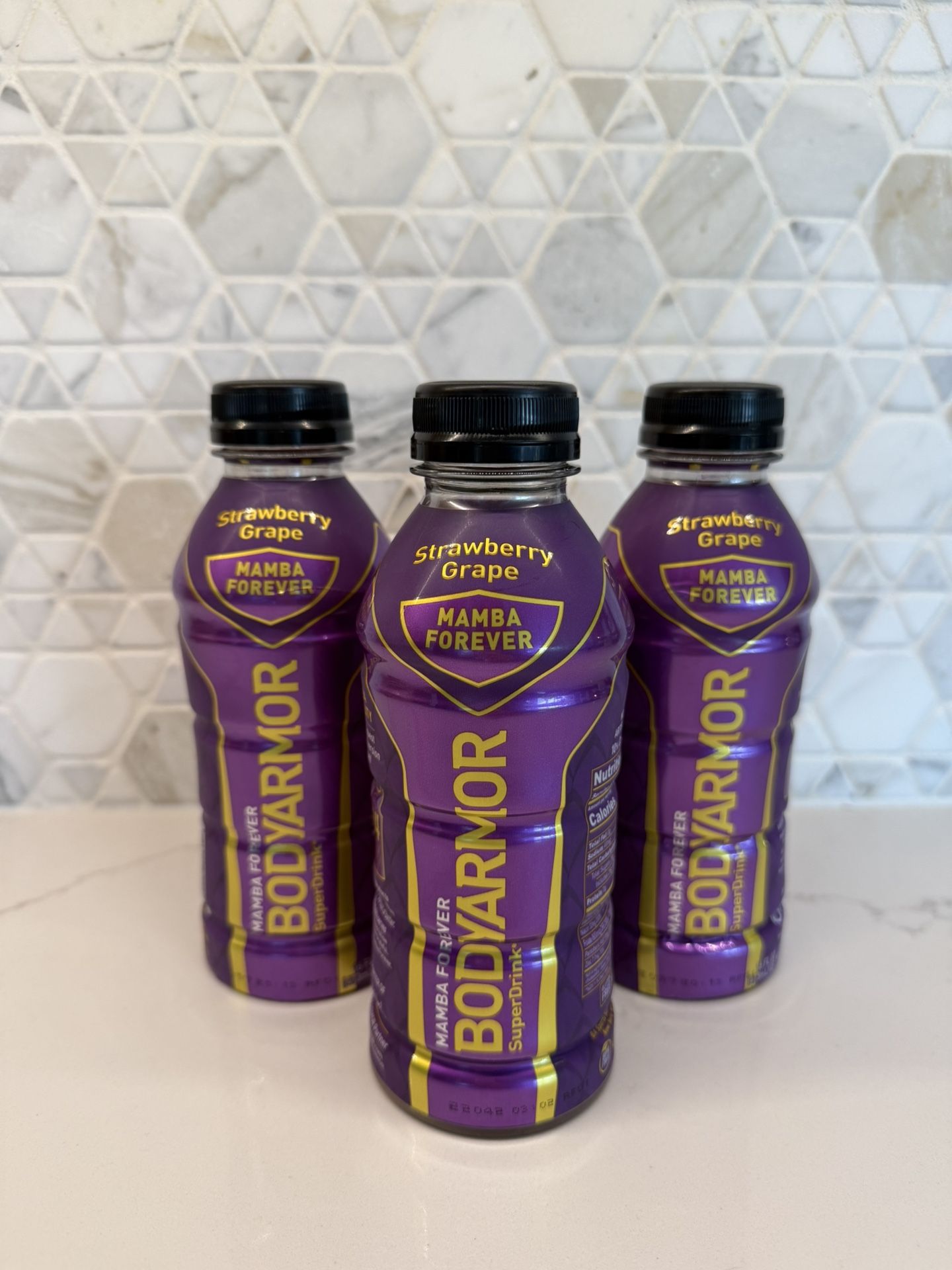 Three *SEALED* Limited Edition Kobe Bryant Mamba Forever Body Armor Drinks