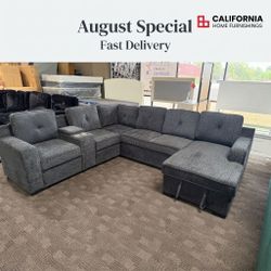 4-Piece Convertible Sectional Sofa with Pull-Out Bed