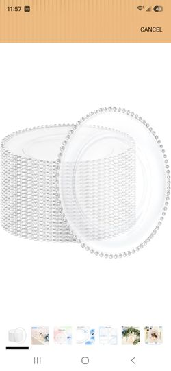 24 Pack Clear Charger Plates with Silver Beaded Rim 12 Inch
Charger Plates Plastic Chargers for Dinner Plates for Home Kitchen Catering Wedding Event