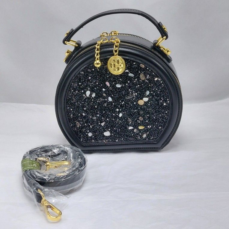 E&Ger Women's Black Compact Round Crossbody Shoulder Bag Handbag Purse