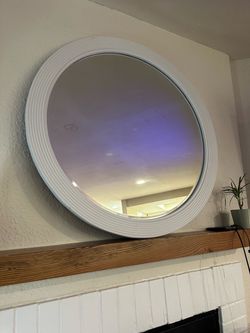 Large Round Wall Mirror White Ribbed Frame