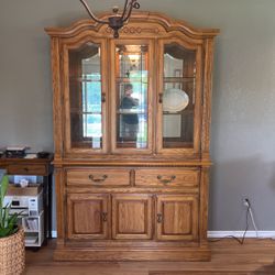 China Cabinet Solid Oak With Complete China Set