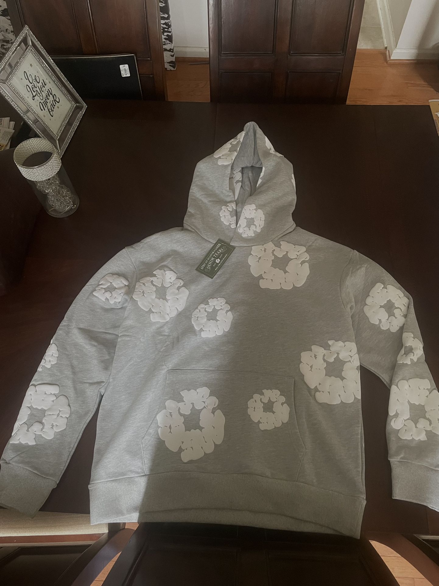 Denim Tears Grey African Diaspora Goods hoodie with white accents #hoodie #DenimTears