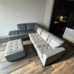 Brand new leather Gray sectional sofa W Cup holder