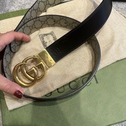 Double Sided Black And Gucci Print Belt 