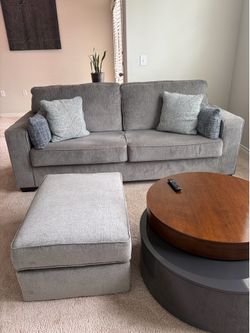 Ashley Altari Sofa in Alloy Chenille-Feel Upholstery, Ottoman, and 2 Lumbar Pillows