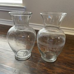 2 Glass Vases Approx  11 Inch Tall Both For $12