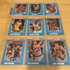 1990-91 Fleer Basketball ALL-STARS Sticker Set #1-12 Michael Jordan David Robinson RC
