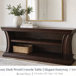 Classic Dark Wood Console Table | Elegant Entryway / Living Room Piece
