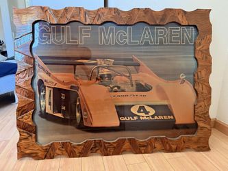 Gulf McLaren M20 #4 Peter Revson 1972 Can-Am Large Carved Wood Wall Art 48x36