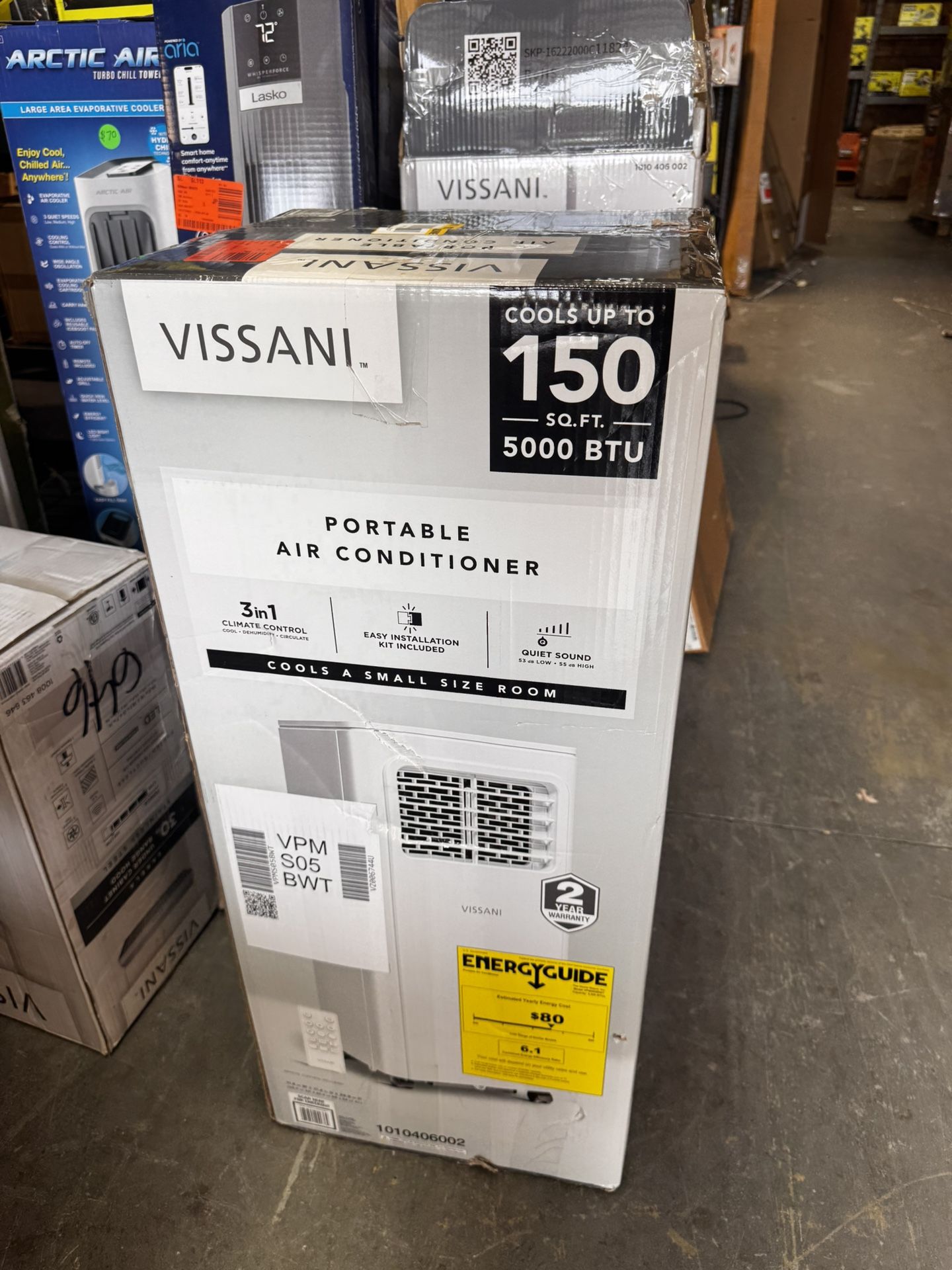 Vissani 5,000 BTU (DOE) 115-Volt Portable Air Conditioner Unit Cools up to 150 sq. ft. with Dehumidifier and Remote in White