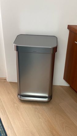 45L Rectangular Step Kitchen Trash Can with Liner Pocket, Brushed Stainless Steel