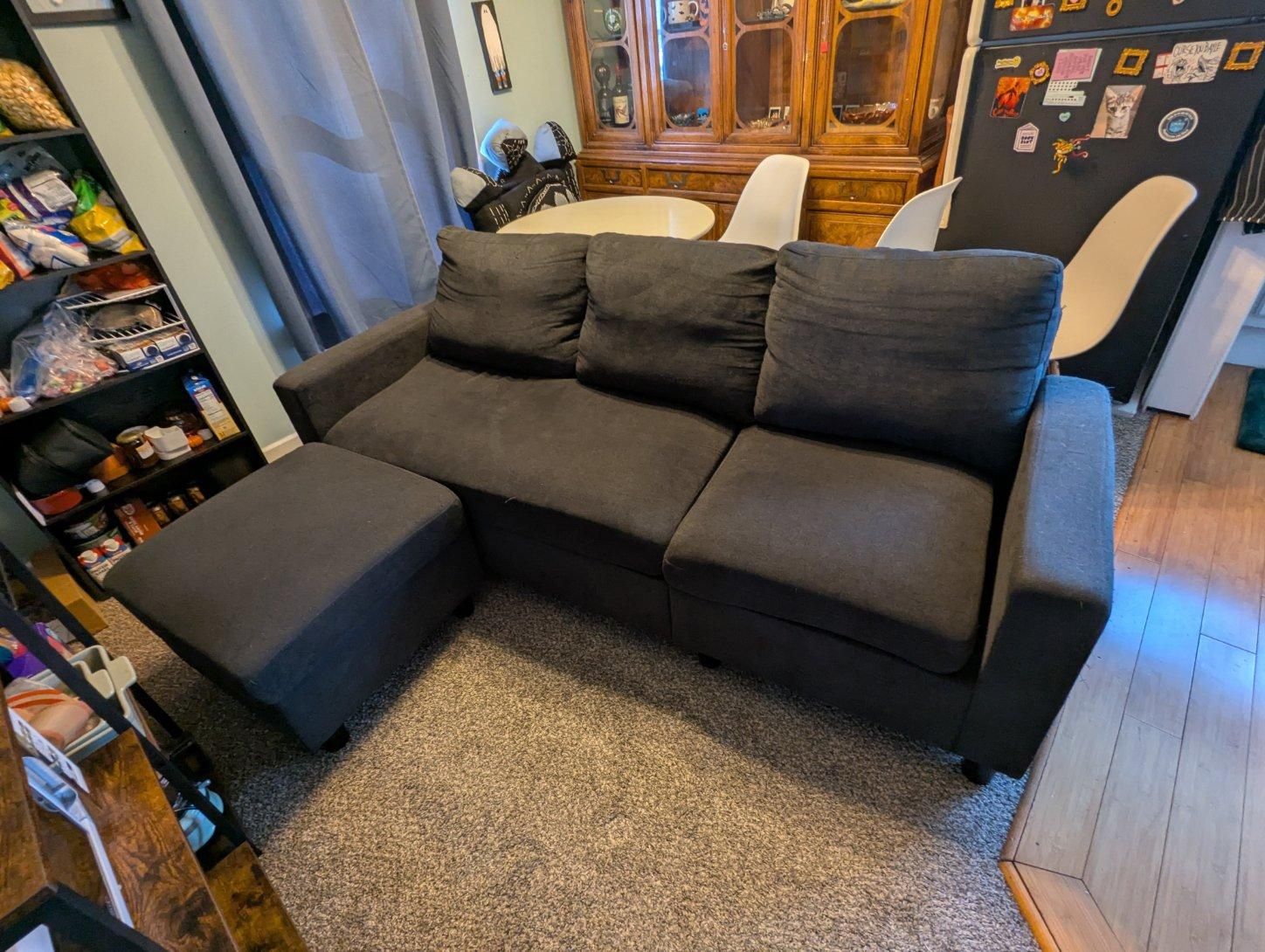Used Couch With Ottoman. Wayfair. Dark Gray. 77w 28 H 28 D