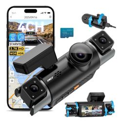 4 Channel 360° Dash Camera for Cars, STARVIS 2 IMX675, 2.7K+1080P*2+2K, Front Rear Inside Dash Cam, 5G WiFi GPS, Voice Control, Optional CPL, IR Night