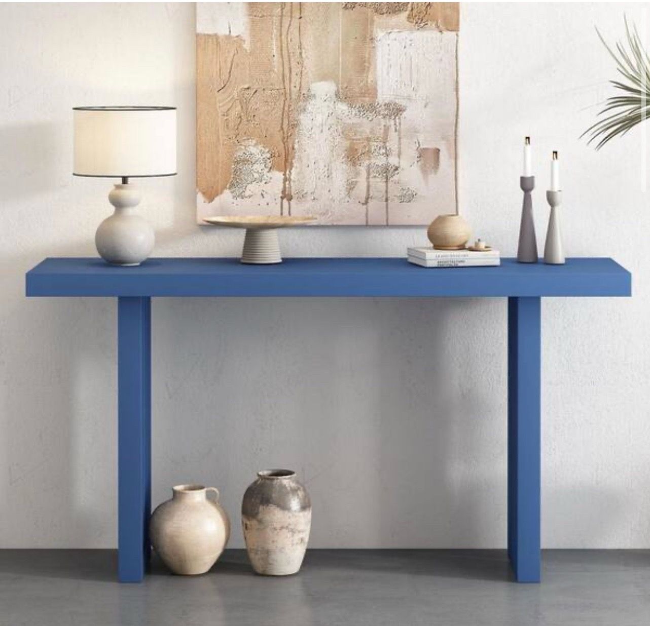 59" Unique Side-Shaped Oak Veneer Console Table with Distinctive Side Shapes, Suitable for Entryway, Hallway, Living Room, Foyer, Corridor (Navy Blue)