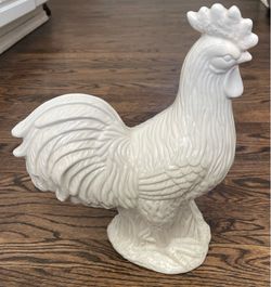 CERAMIC WHITE ROOSTER, FRENCH COUNTRY, DECORATIVE FIGURINE