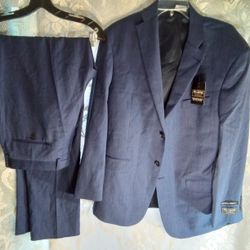 NWTGS Joseph A Bank Tailored Fit Traveler Suit Blue Jacket Sz 43R Pants 37-38×36
