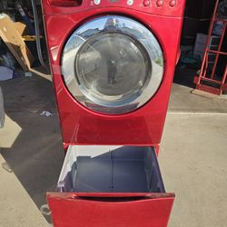 LG Wild Cherry Red 4.0 cu.ft. Washer And Dryer SET W/ 27inch Bottom Pedestal