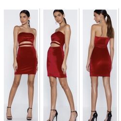 NEW RED VELVET NASTYGAL STRAPLESS DRESS SIZE 8