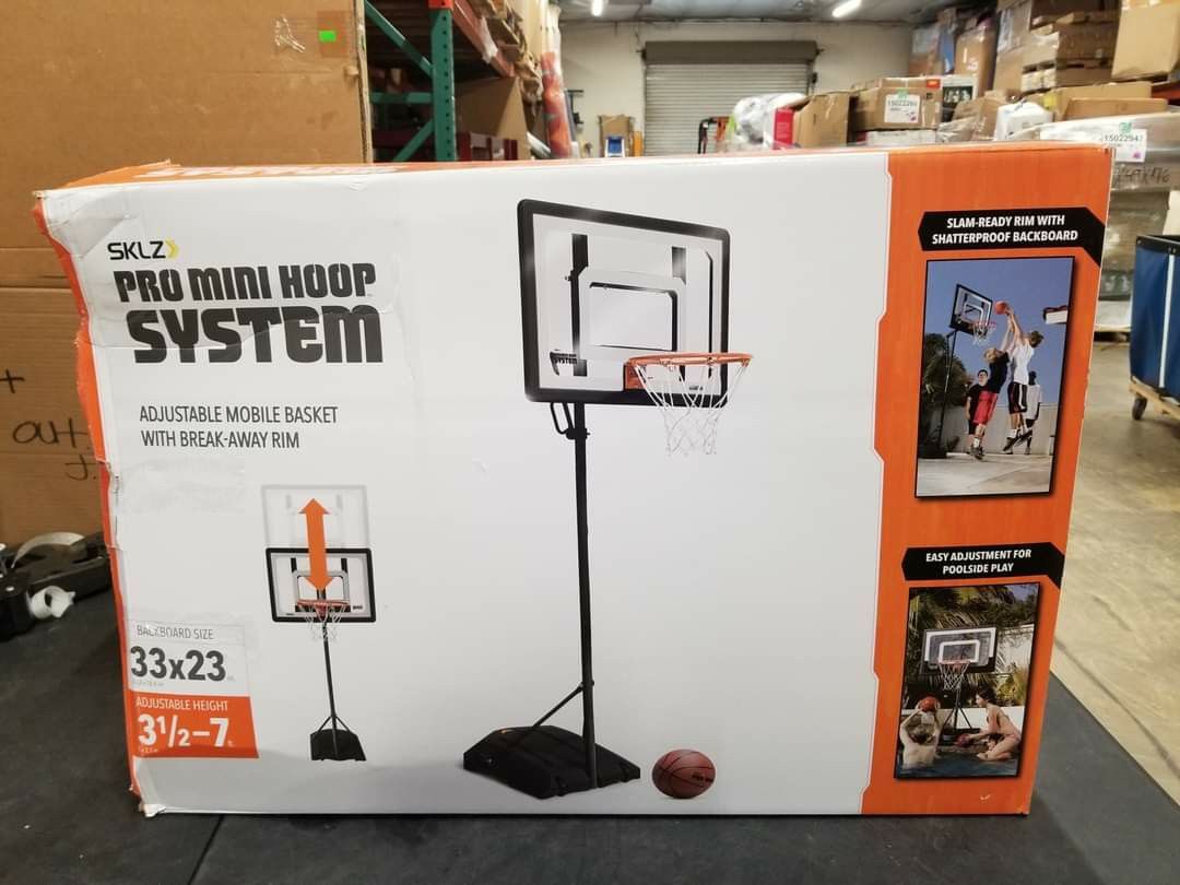 SKLZ Pro Mini Basketball Hoop System with Adjustable Height 3.5'-7', Inlcudes 7" Mini Ball $105 FIRM