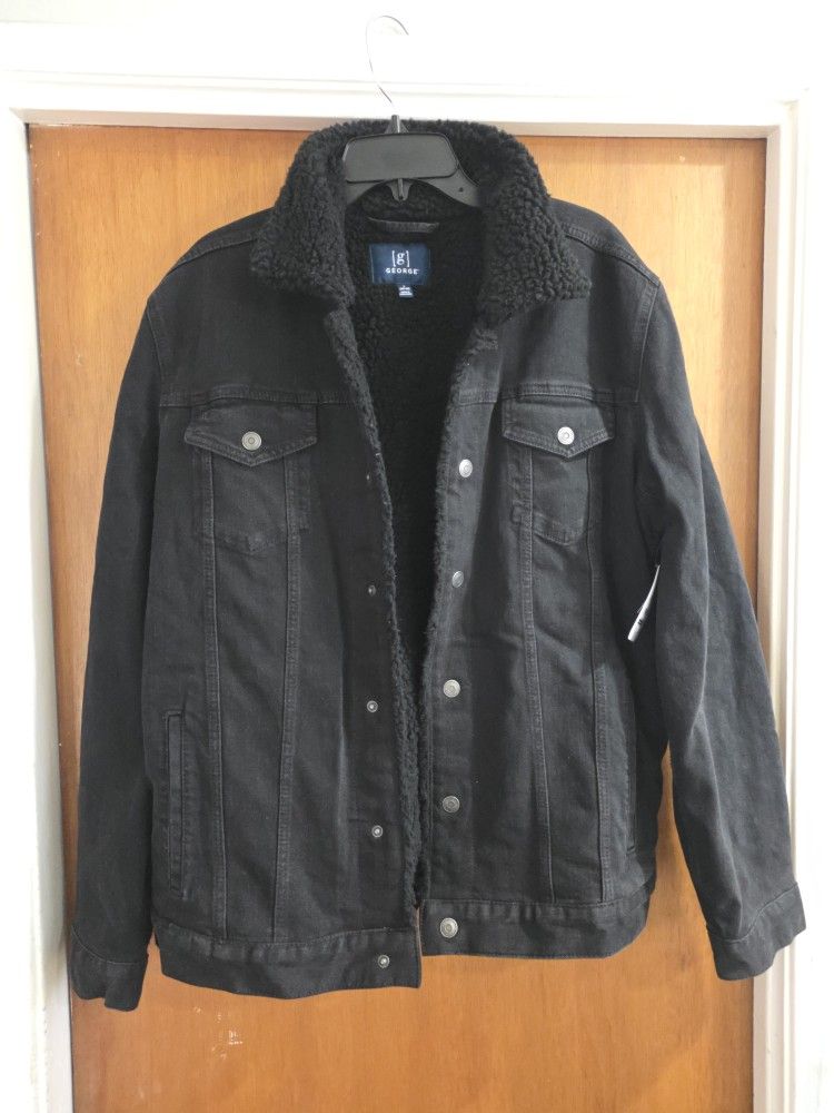 Men's Flex Denim Trucker Sherpa Jacket Large Black New