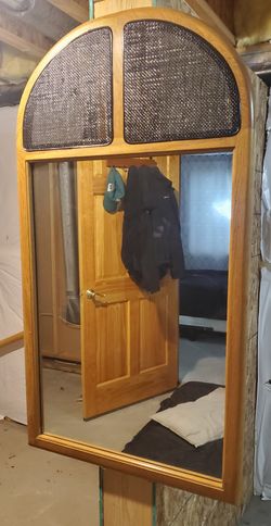 Arched Wood Mirror with Cane Detail