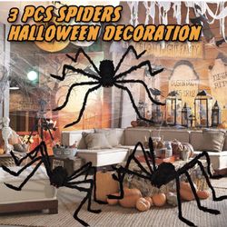 Giant Spider Decorations (3 PACK), Realistic Halloween Spider Props, Fake Scary Hairy Spiders Sets