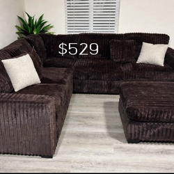Stylish ‼️ sectional sofa with ottoman chocolate Fur-Like Jumbo Corduroy