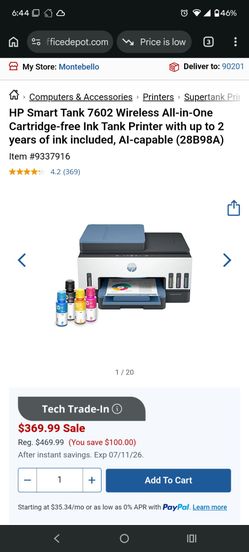 HP Smart Tank 7602 Wireless All-in-One Cartridge-free Ink Tank Printer with up to 2 years of ink included, AI-capable (28B98A)
