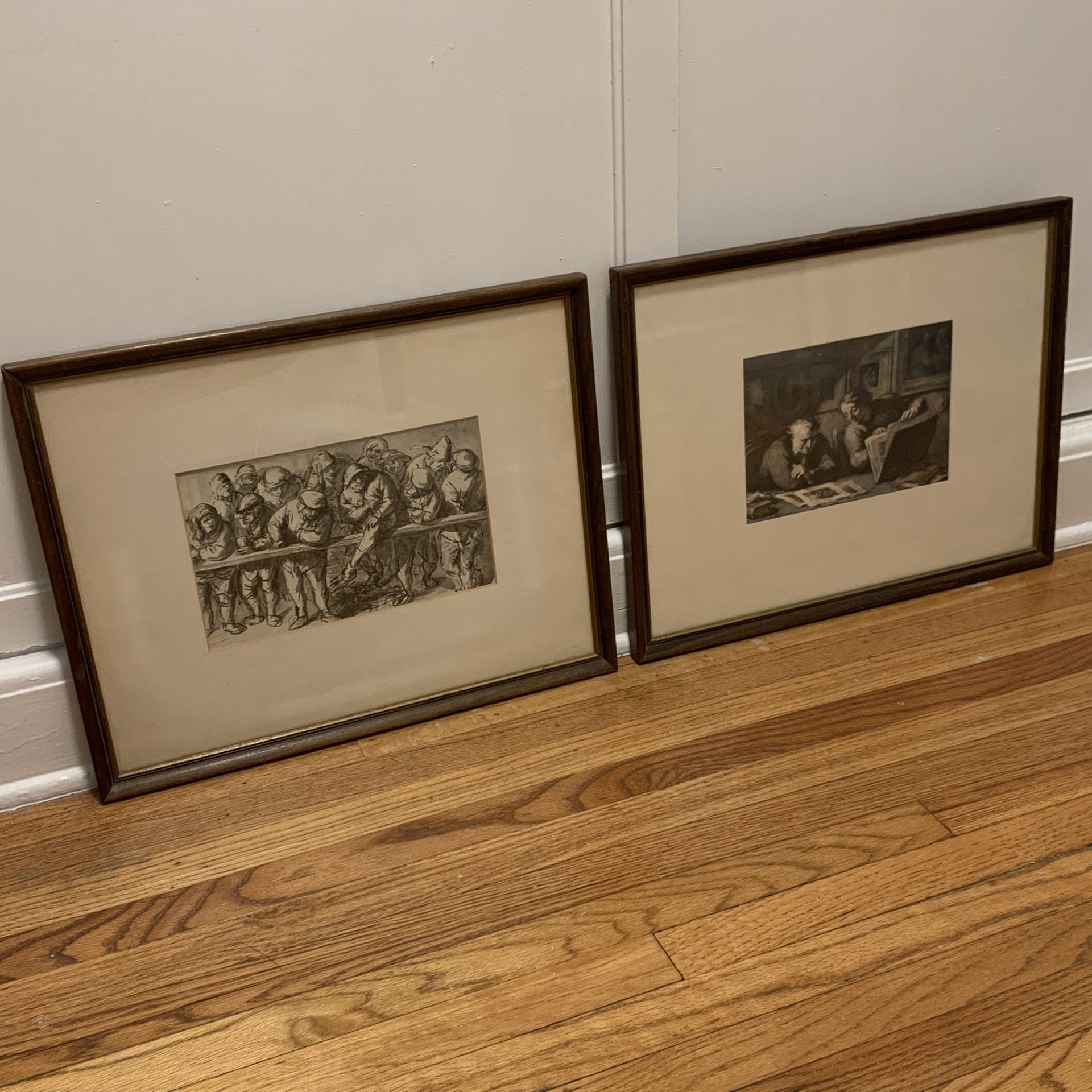 Pair of Antique Fine Art Prints - framed and matted 20.5W x 15H