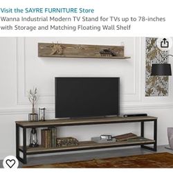 TV Stand with Additional Wall Shelf, for TVs up to 78-Inches