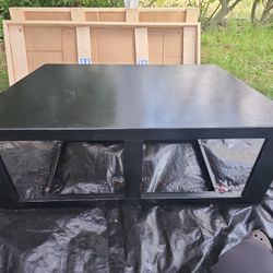 Modern Black TV Stand – Wood Top + Glass Shelves – 50" Wide