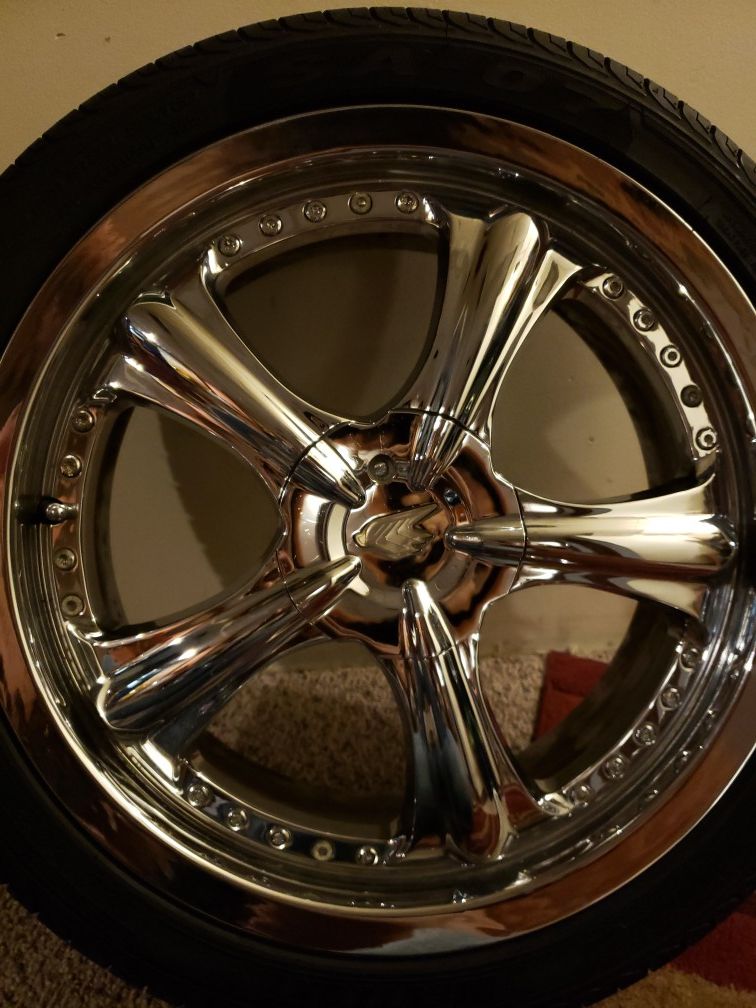 Set of 4 chrome 18" rims and west lake steel belted tires. Negotiable