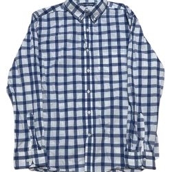Old Navy Button Down Shirt Men’s L Blue White Plaid Flannel Long Sleeve Preppy
