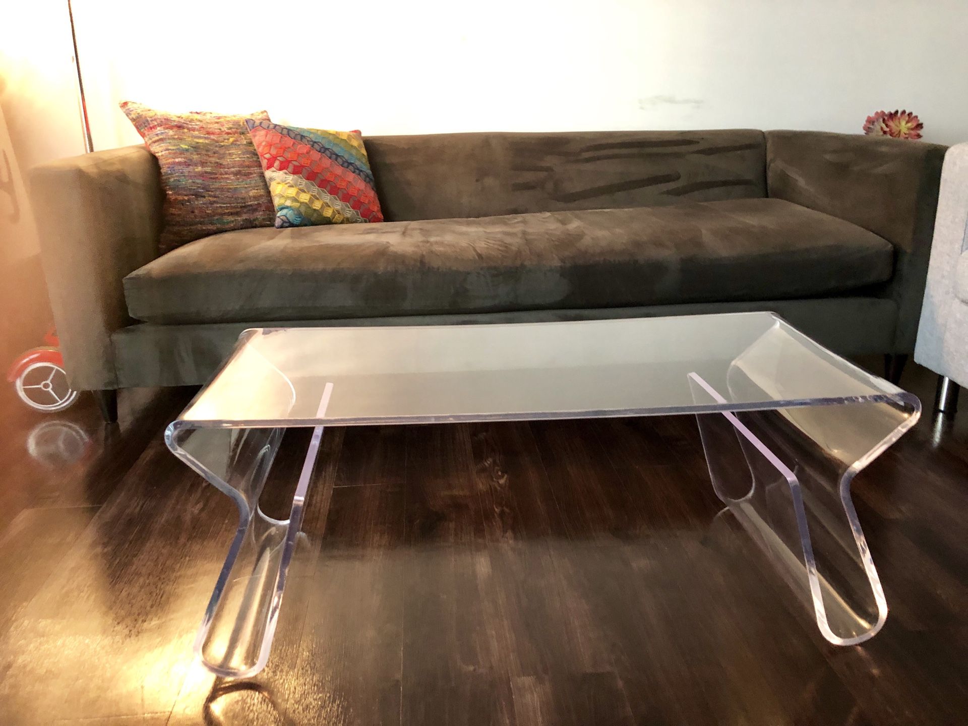 Clear coffee table and side table matching set