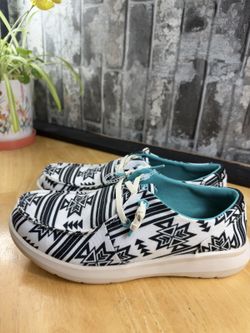 Ariat Southwestern Print Slip-On Shoes Black White Turquoise Women's US 8.5